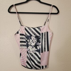 Victoria's Secret NWT Black Pink White News Magazine Print Graphic Camisole Tank